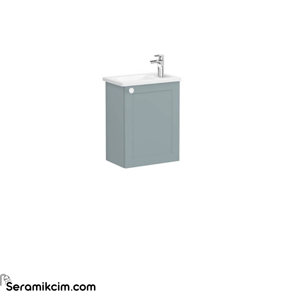 Vitra Root Classic Lavabo Dolabı, Kapaklı, 45 Cm, Kompakt, Sağdan Armatür Delikli, Mat Fiyord Yeşili, Köşeli Lavabolu, Sağ