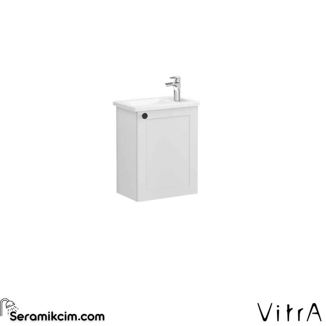 Vitra Root Classic Lavabo Dolabı, Kapaklı, 45 Cm, Kompakt, Sağdan Armatür Delikli, Mat Açık Gri, Köşeli Lavabolu, Sağ