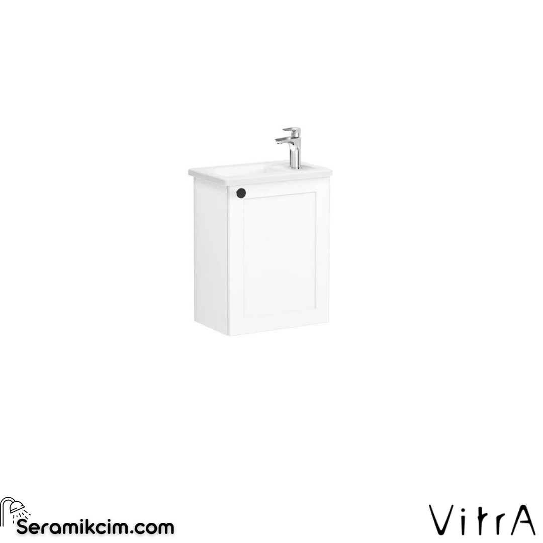 Vitra Root Classic Lavabo Dolabı, Kapaklı, 45 Cm, Kompakt, Sağdan Armatür Delikli, Mat Beyaz, Köşeli Lavabolu, Sağ
