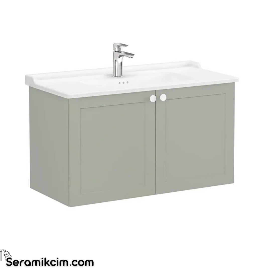 Vitra Root Classic Lavabo Dolabı, Kapaklı, 100 Cm, Mat Retro Yeşil, Klasik Lavabolu
