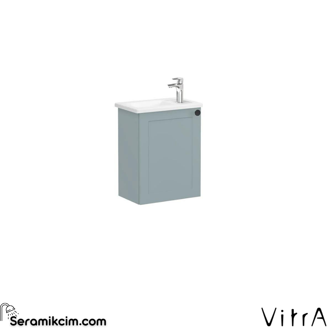 Vitra Root Classic Lavabo Dolabı, Kapaklı, 45 Cm, Kompakt, Sağdan Armatür Delikli, Mat Fiyord Yeşili, Köşeli Lavabolu, Sol