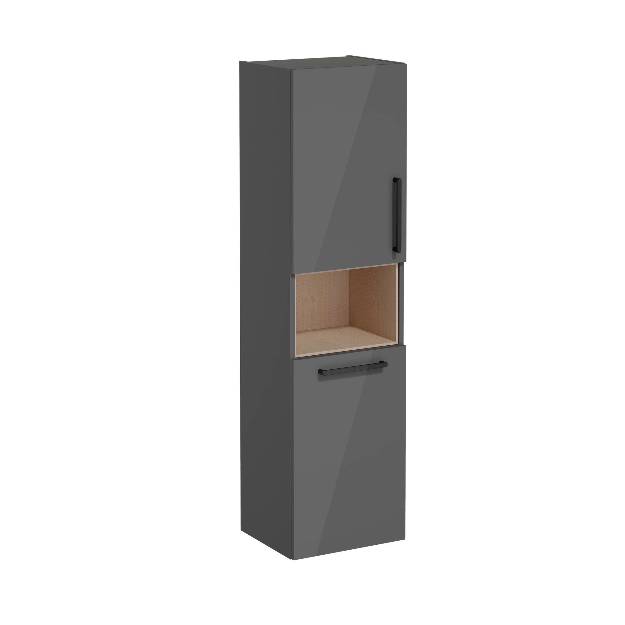 Vitra Root Flat Boy Dolabı 40 cm İki Kapaklı Kısa Çamaşır Sepetli Parlak Antrasit Sol 66236