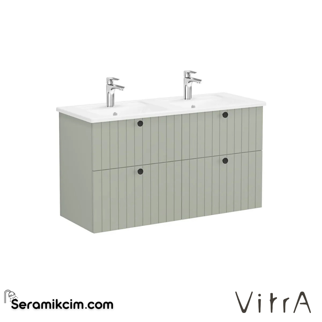 Vitra Root Groove Lavabo Dolabı, Dört Çekmeceli, 120 Cm, Mat Retro Yeşil, Köşeli Lavabolu - 69519