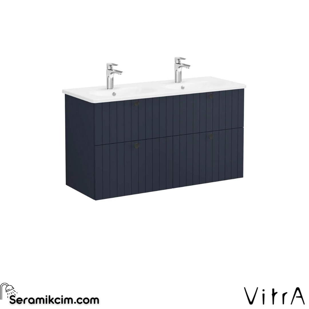 Vitra Root Groove Lavabo Dolabı, Dört Çekmeceli, 120 Cm, Mat Lacivert, Yuvarlak Lavabolu