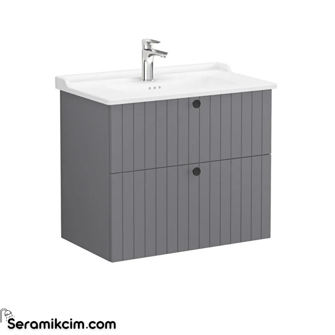 Vitra Root Groove Lavabo Dolabı, İki Çekmeceli, 80 Cm, Mat Gri, Klasik Lavabolu