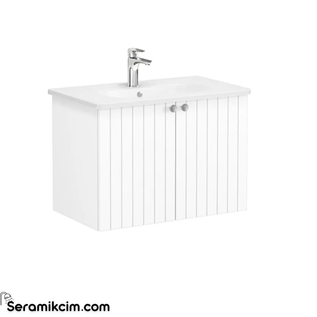 Vitra Root Groove Lavabo Dolabı, Kapaklı, 80 Cm, Mat Beyaz, Yuvarlak Lavabolu