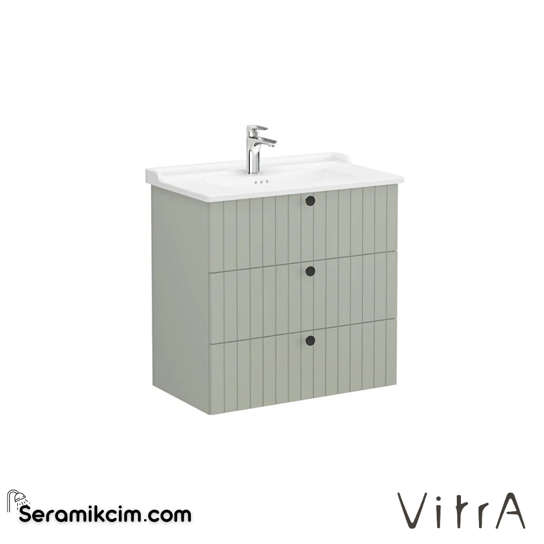 Vitra Root Groove Lavabo Dolabı, Üç Çekmeceli, 80 Cm, Mat Retro Yeşil, Klasik Lavabolu - 69512