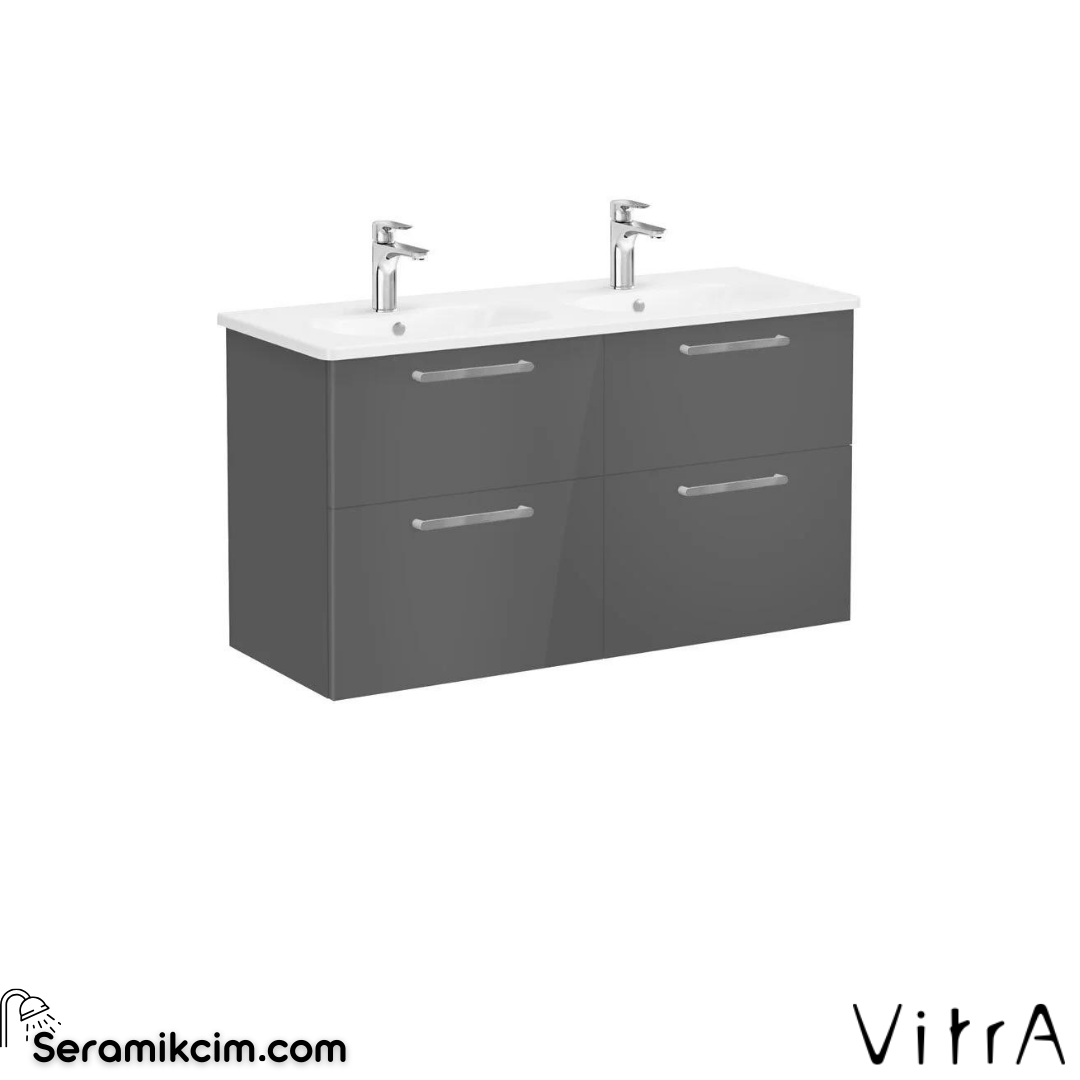 Vitra Root Lavabo Dolabı, Dört Çekmeceli, 120 Cm, Parlak Antrasit, Yuvarlak Lavabolu