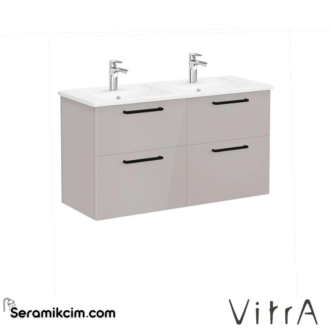 Vitra Root Lavabo Dolabı, Dört Çekmeceli, 120 Cm, Parlak Sahra Beji, Köşeli Lavabolu - 66284