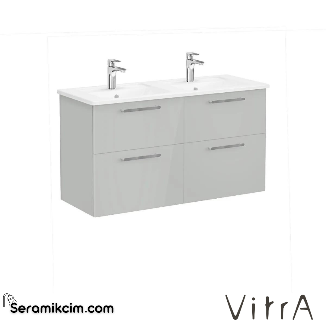 Vitra Root Lavabo Dolabı, Dört Çekmeceli, 120 Cm, Parlak İnci Grisi, Köşeli Lavabolu - 66286