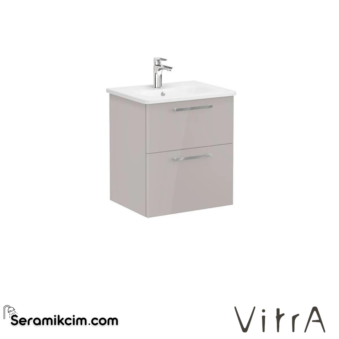 Vitra Root Lavabo Dolabı, İki Çekmeceli, 60 Cm, Parlak Sahra Beji, Yuvarlak Lavabolu - 66297