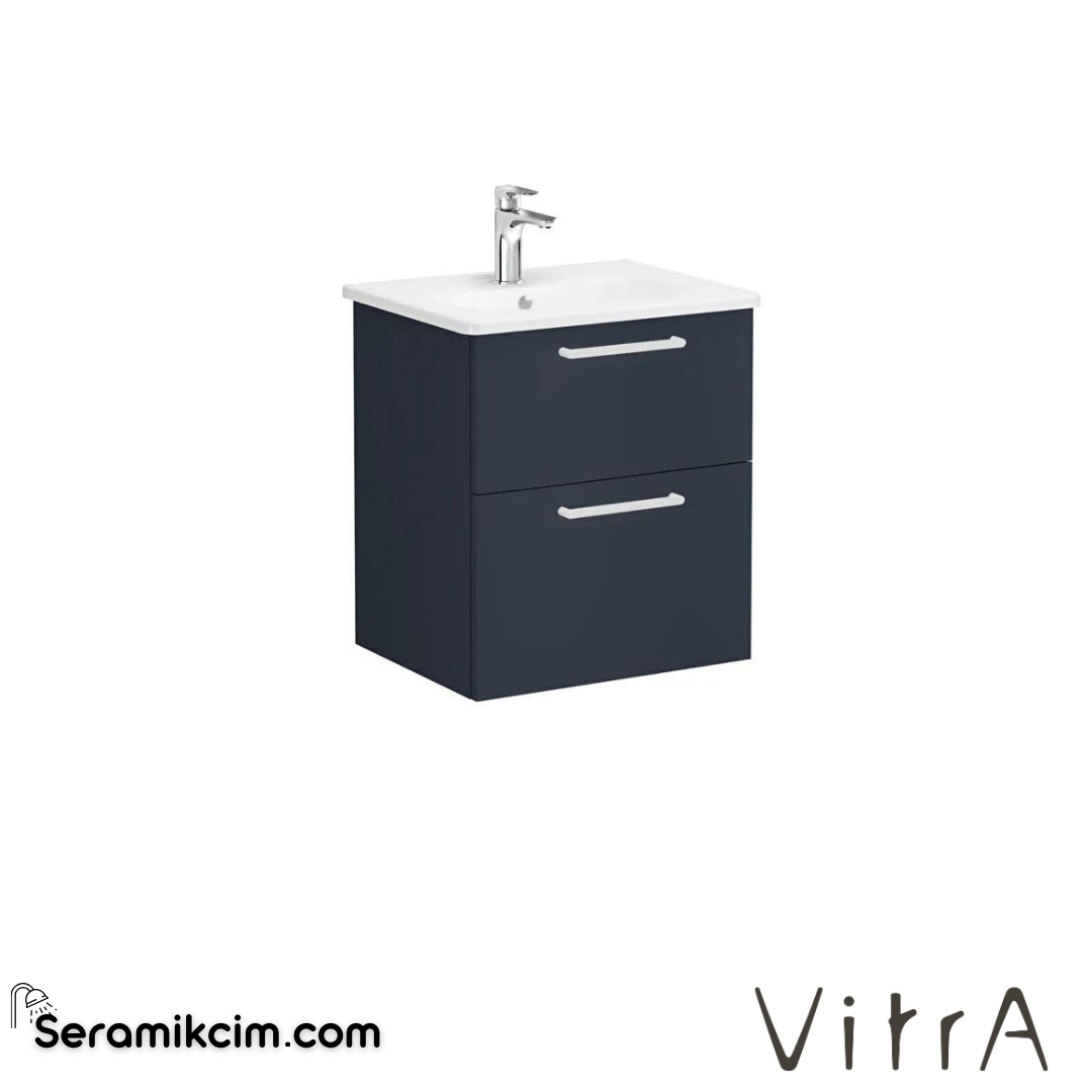 Vitra Root Lavabo Dolabı, İki Çekmeceli, 60 Cm, Mat Lacivert, Yuvarlak Lavabolu - 68273