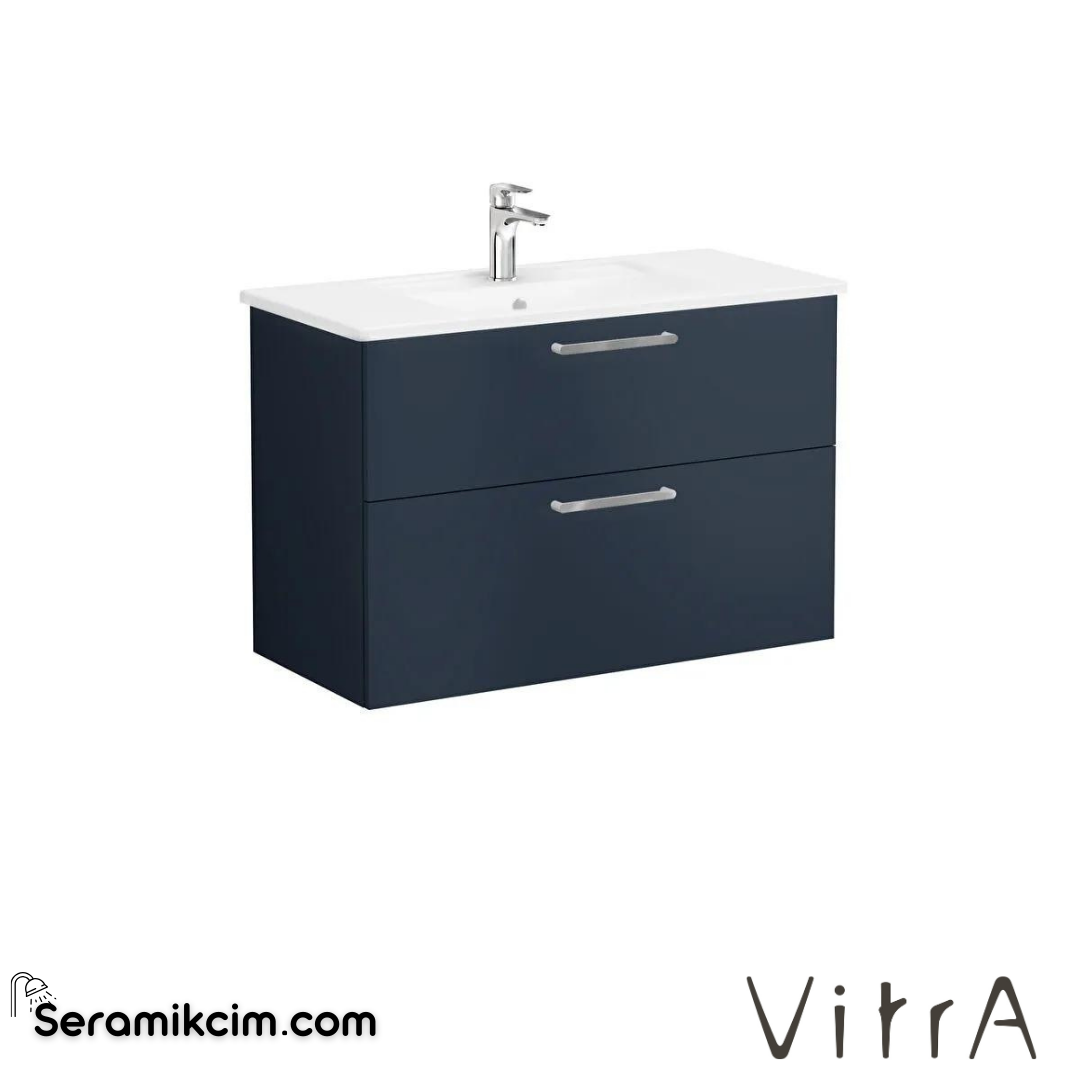 Vitra Root Lavabo Dolabı, İki Çekmeceli, 100 Cm, Mat Lacivert, Köşeli Lavabolu - 68309