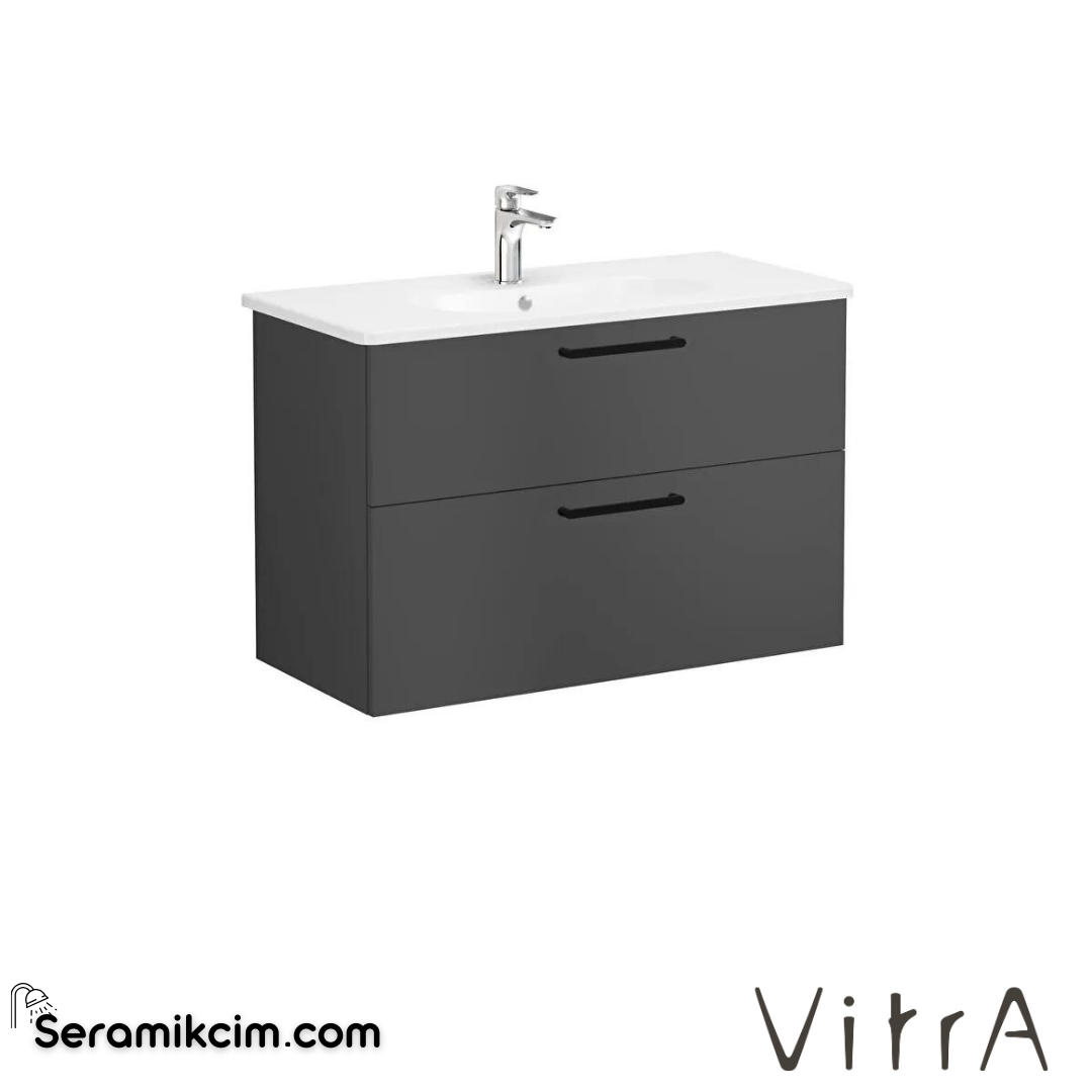 Vitra Root Lavabo Dolabı, İki Çekmeceli, 100 Cm, Mat Fırtına Gri, Yuvarlak Lavabolu - 68318