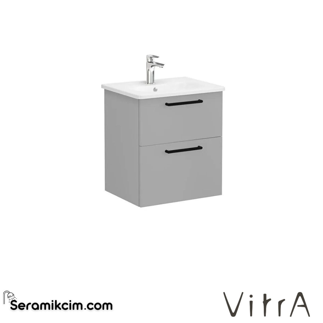 Vitra Root Lavabo Dolabı, İki Çekmeceli, 60 Cm, Mat Kaya Gri, Yuvarlak Lavabolu - 69527