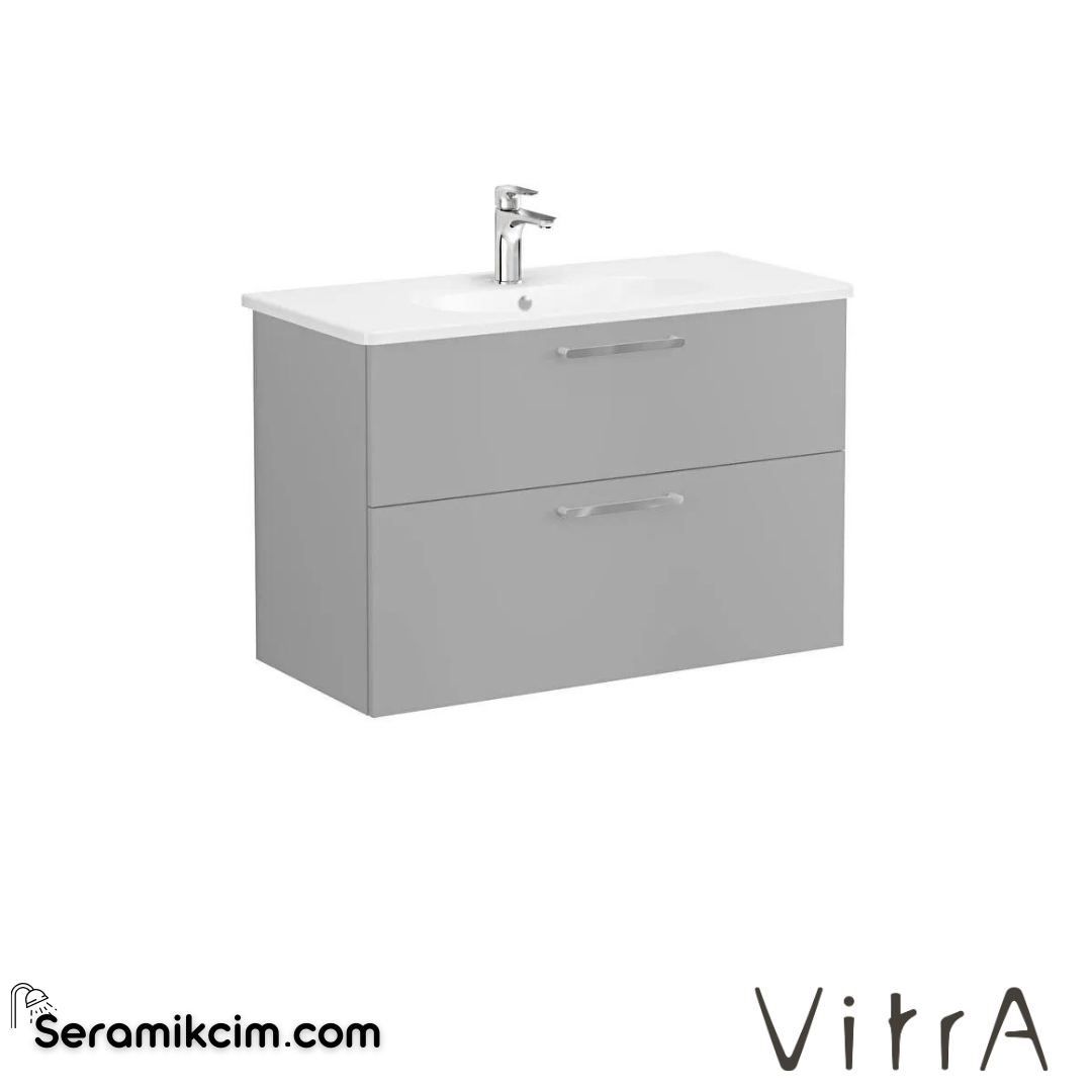 Vitra Root Lavabo Dolabı, İki Çekmeceli, 100 Cm, Mat Kaya Gri, Yuvarlak Lavabolu - 68317