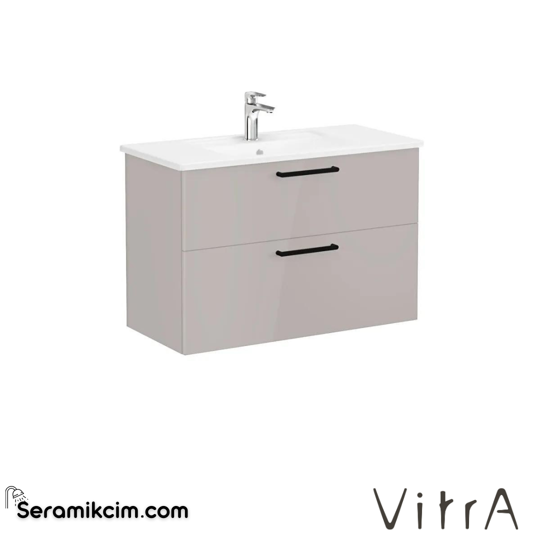 Vitra Root Lavabo Dolabı, İki Çekmeceli, 100 Cm, Parlak Sahra Beji, Köşeli Lavabolu - 68306