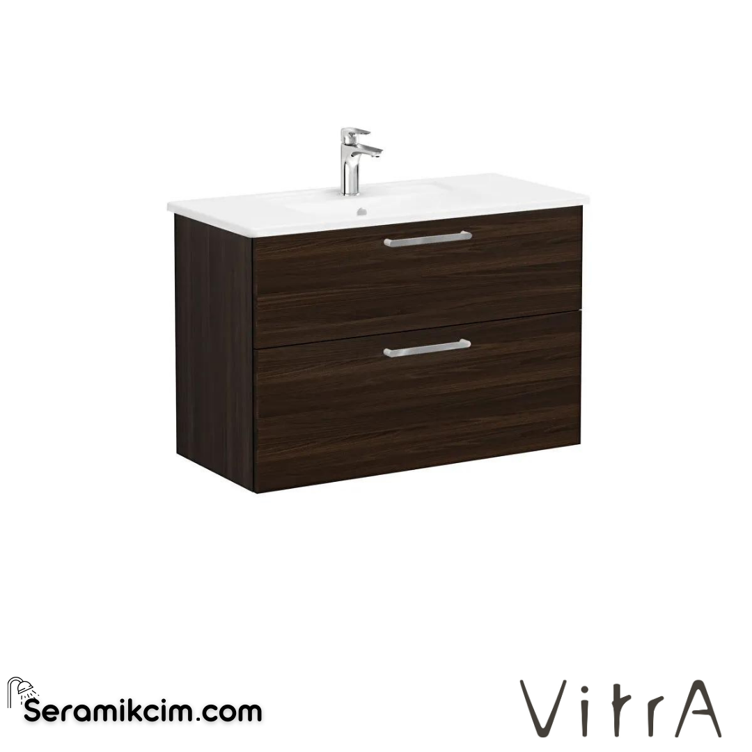 Vitra Root Lavabo Dolabı, İki Çekmeceli, 100 Cm, Ceviz, Köşeli Lavabolu - 68311