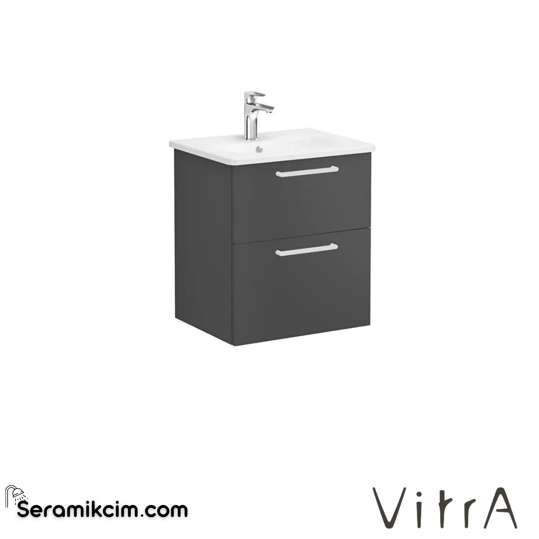 Vitra Root Lavabo Dolabı, İki Çekmeceli, 60 Cm, Mat Fırtına Gri, Yuvarlak Lavabolu - 68272