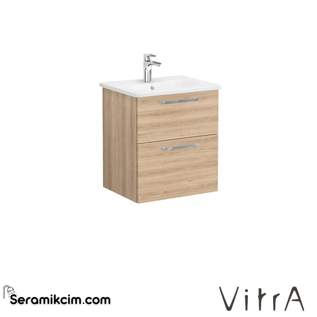 Vitra Root Lavabo Dolabı, İki Çekmeceli, 60 Cm, Doğal Meşe, Yuvarlak Lavabolu - 66291