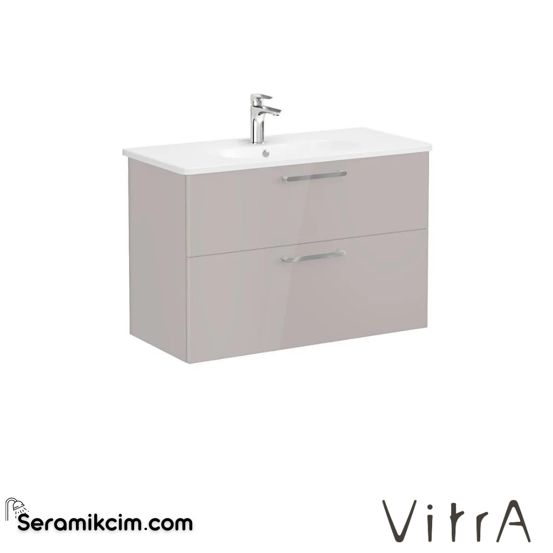 Vitra Root Lavabo Dolabı, İki Çekmeceli, 100 Cm, Parlak Sahra Beji, Yuvarlak Lavabolu - 68316