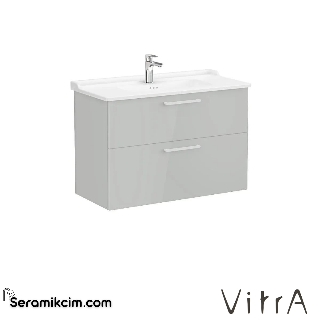 Vitra Root Lavabo Dolabı, İki Çekmeceli, 100 Cm, Parlak İnci Grisi, Klasik Lavabolu - 68324