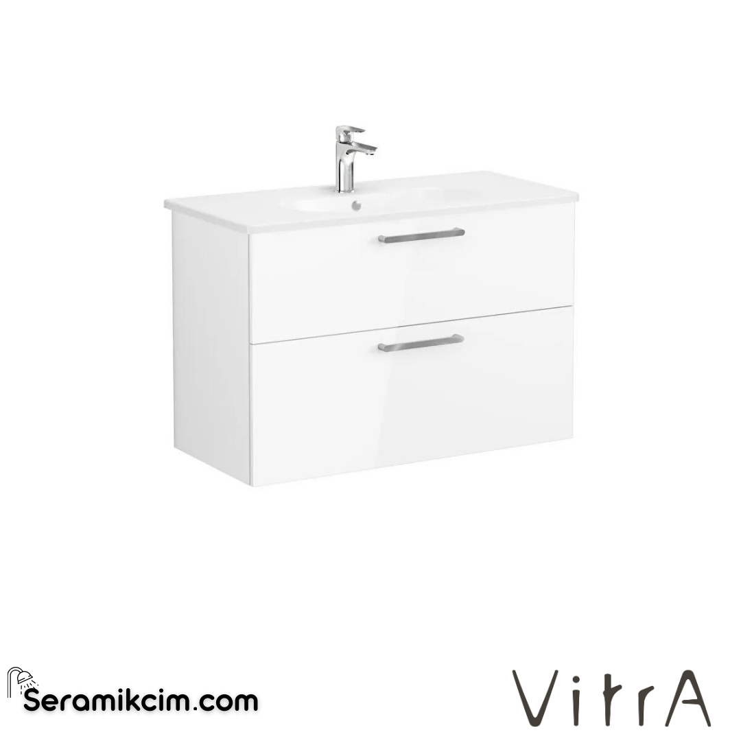 Vitra Root Lavabo Dolabı, İki Çekmeceli, 100 Cm, Parlak Beyaz, Yuvarlak Lavabolu - 68313