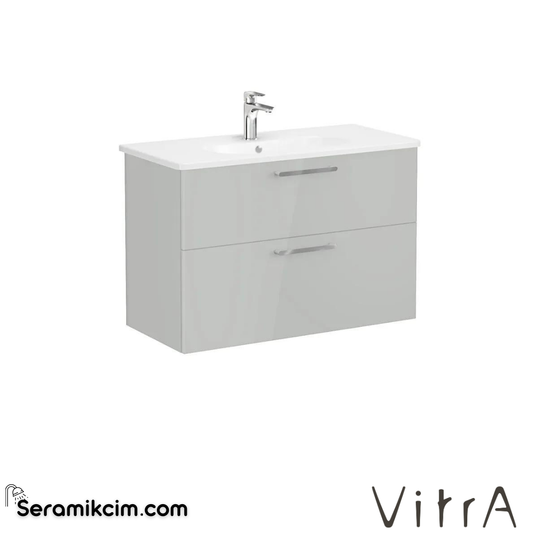 Vitra Root Lavabo Dolabı, İki Çekmeceli, 100 Cm, Parlak İnci Grisi, Yuvarlak Lavabolu - 68314