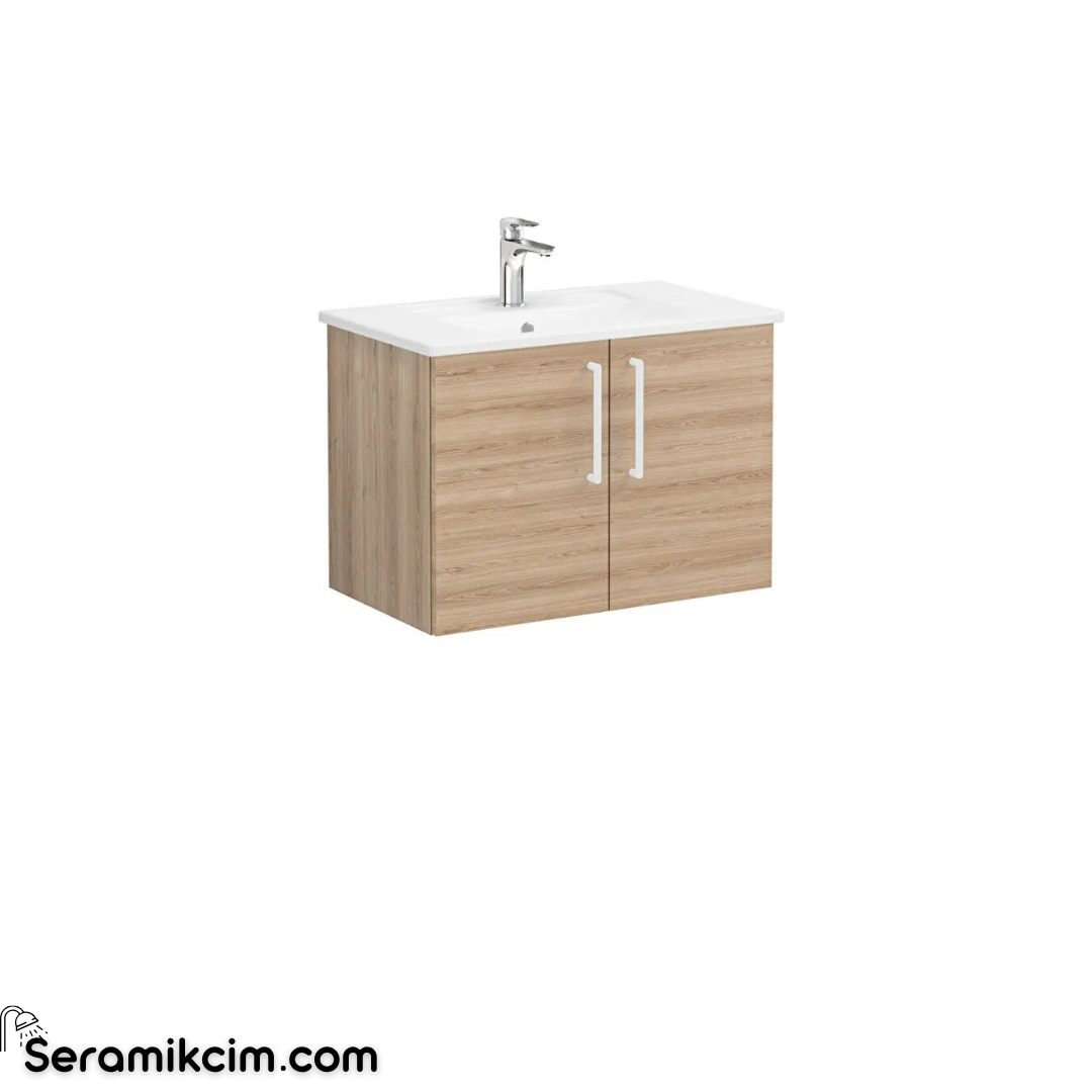 Vitra Root Lavabo Dolabı, Kapaklı, 80 Cm, Doğal Meşe, Köşeli Lavabolu 66386