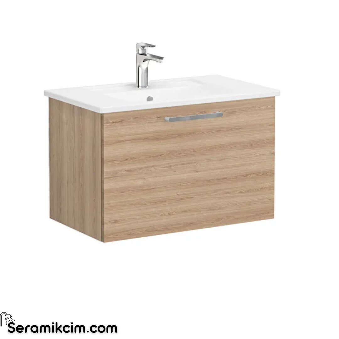 Vitra Root Lavabo Dolabı, Tek Çekmeceli, 80 Cm, Doğal Meşe, Köşeli Lavabolu