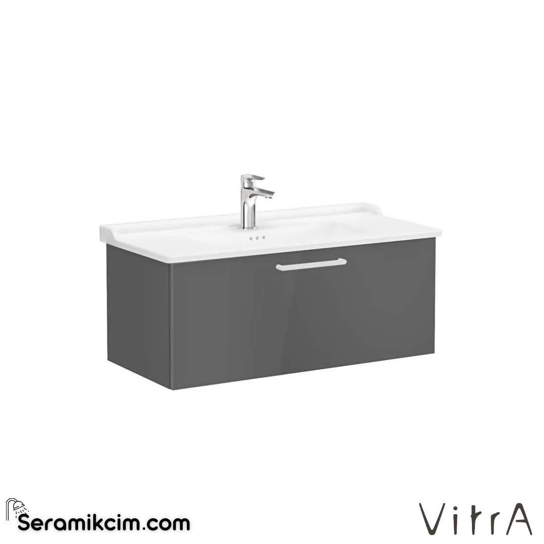 Vitra Root Lavabo Dolabı, Tek Çekmeceli, 100 Cm, Parlak Antrasit, Klasik Lavabolu - 68260