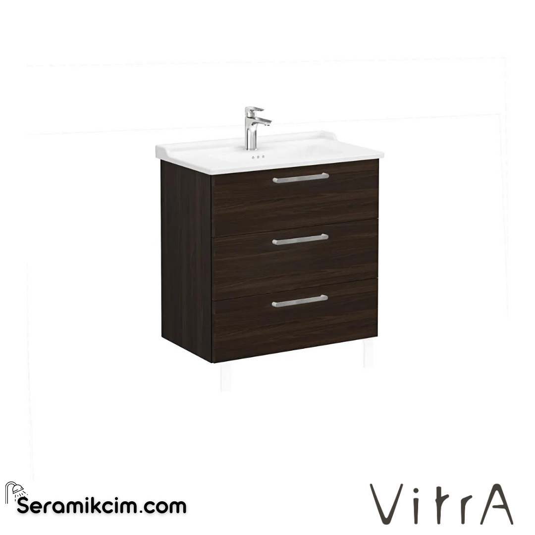 Vitra Root Lavabo Dolabı, Üç Çekmeceli, 80 Cm, Ceviz, Klasik Lavabolu - 68367