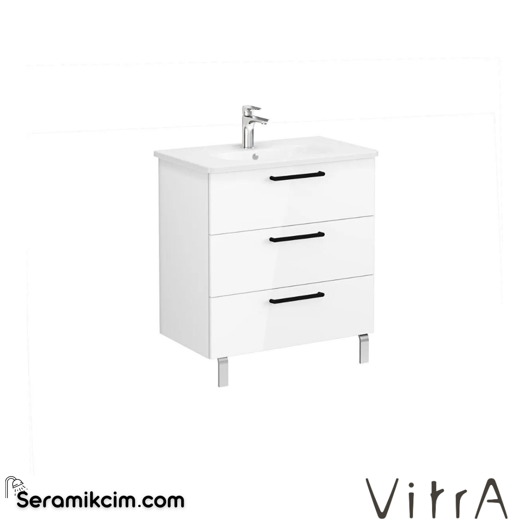 Vitra Root Lavabo Dolabı, Üç Çekmeceli, 80 Cm, Parlak Beyaz, Yuvarlak Lavabolu - 66475