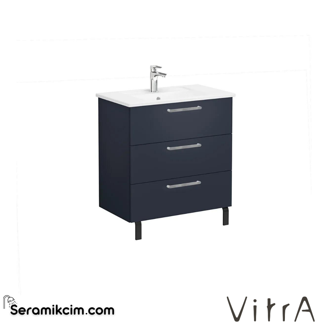 Vitra Root Lavabo Dolabı, Üç Çekmeceli, 80 Cm, Mat Lacivert, Köşeli Lavabolu - 68353