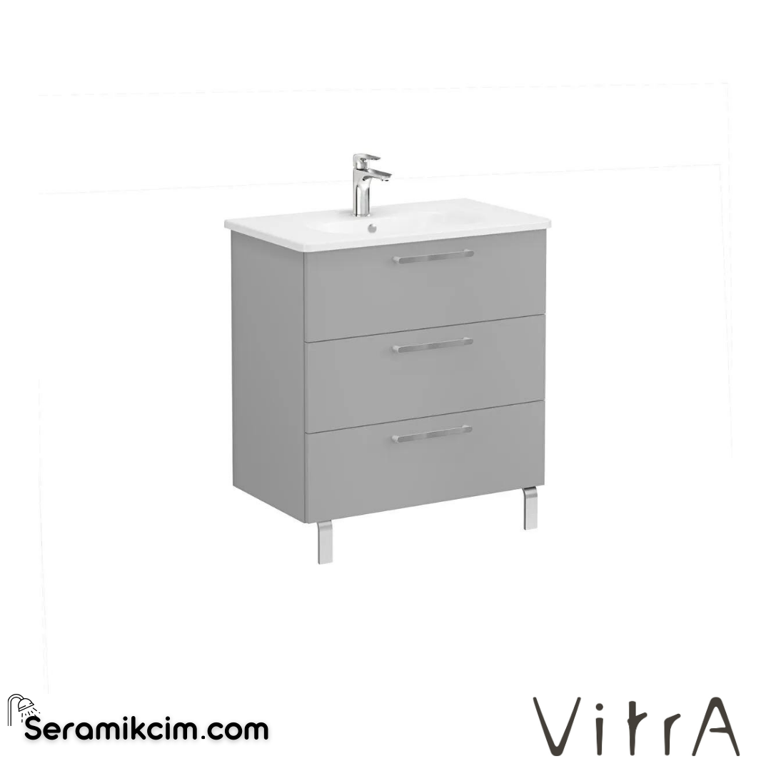 Vitra Root Lavabo Dolabı, Üç Çekmeceli, 80 Cm, Mat Kaya Gri, Yuvarlak Lavabolu - 68355