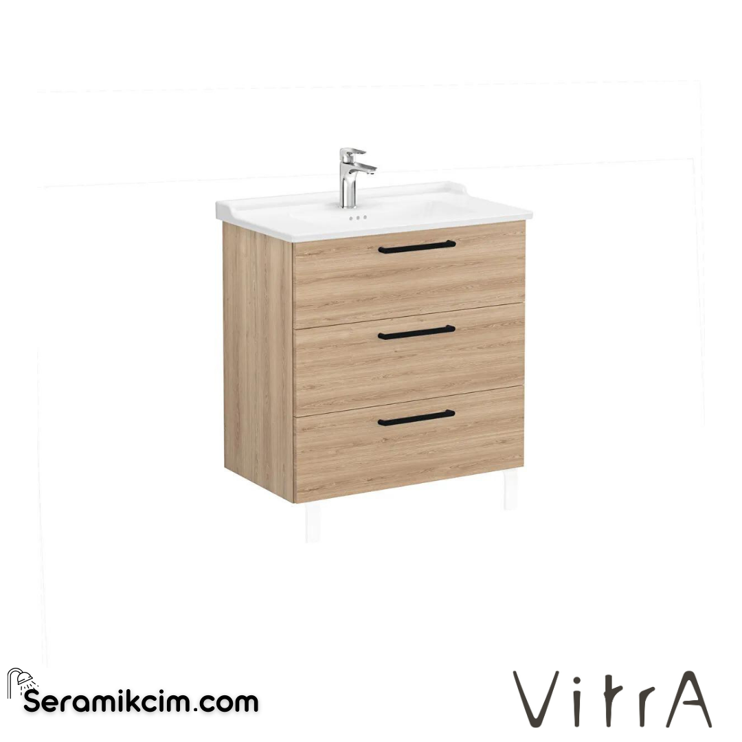 Vitra Root Lavabo Dolabı, Üç Çekmeceli, 80 Cm, Doğal Meşe, Klasik Lavabolu - 68366