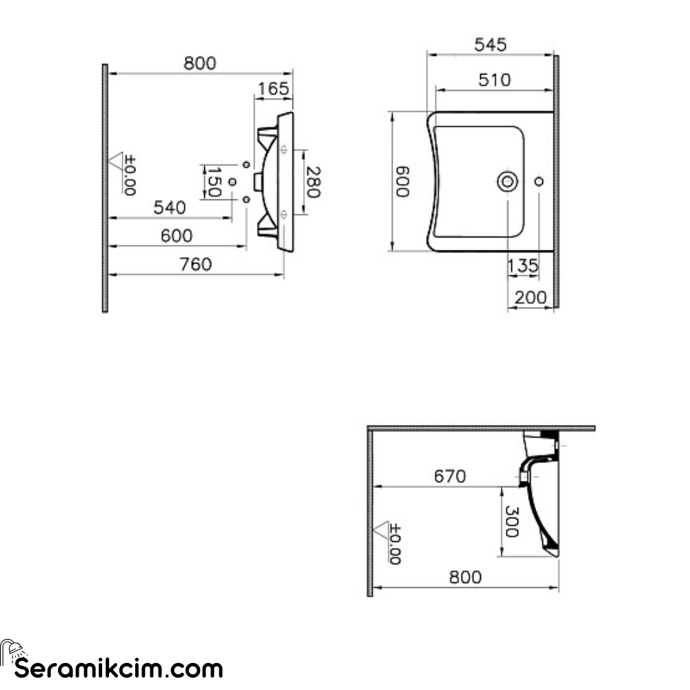 Vitra S20 Lavabo Özel İhtiyaç, 60X55 Cm Tek Armatür Delikli, Su Taşma Delikli, Beyaz