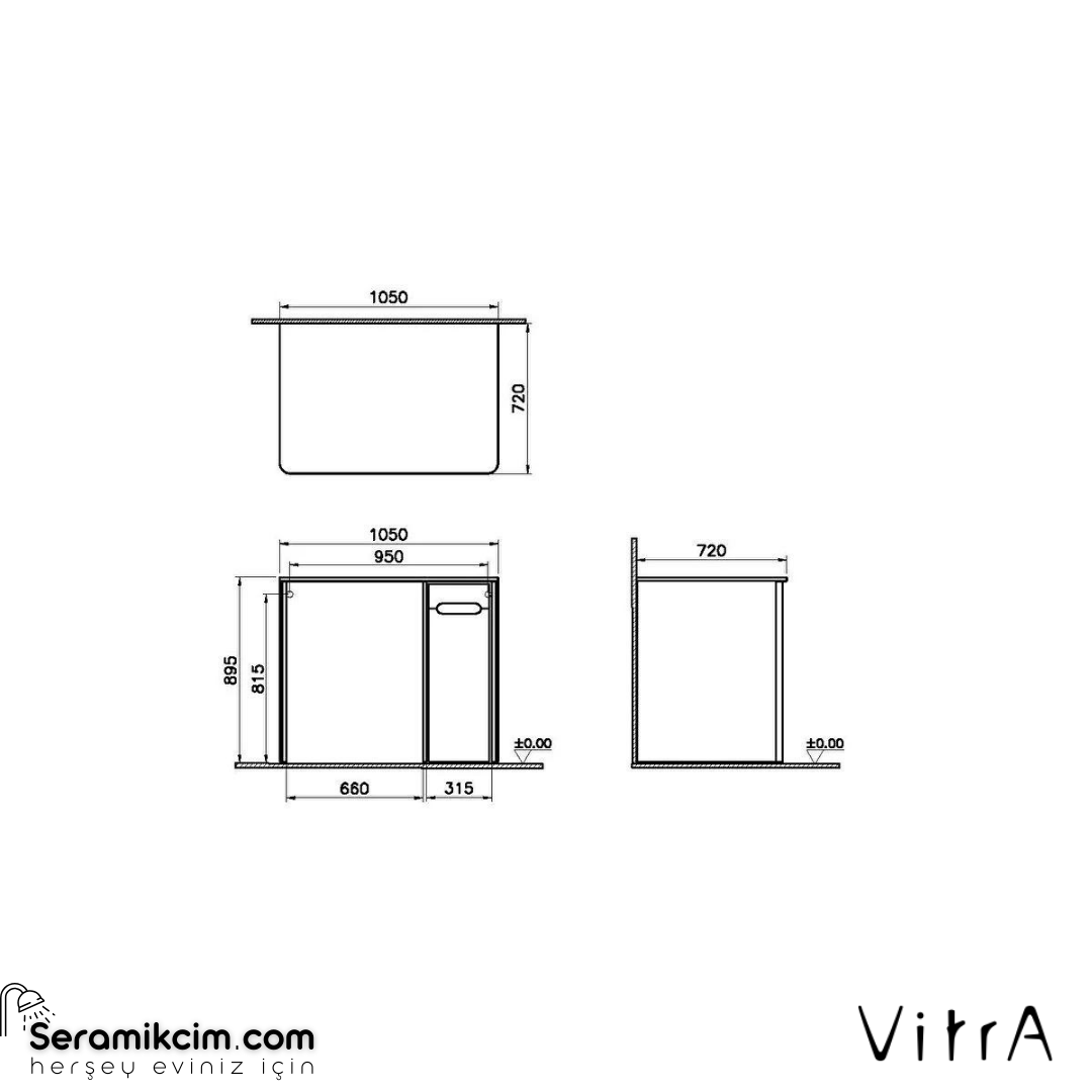 Vitra Sento Çamaşır Makinesi Dolabı, 105 Cm, Mat Fiyord Yeşili, Sağ
