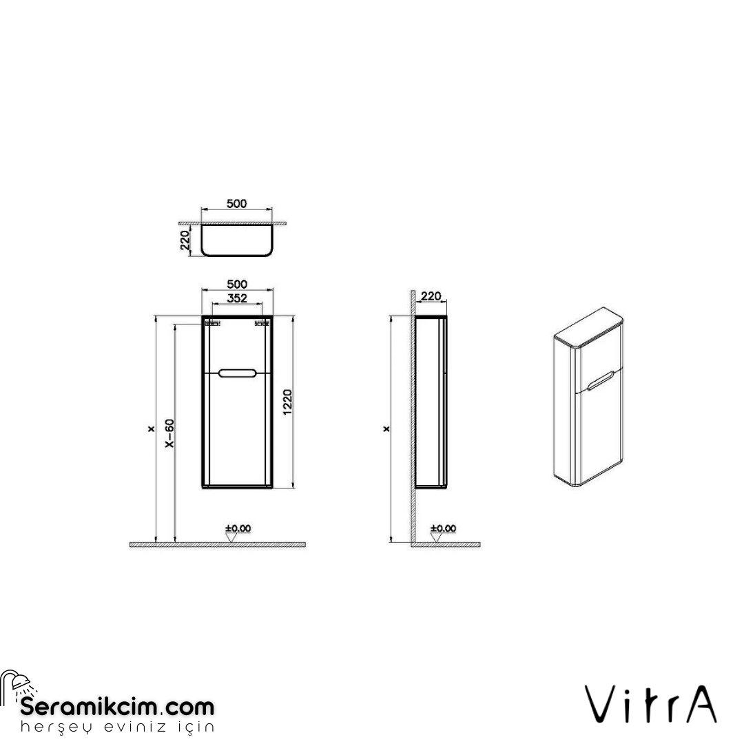 Vitra Sento Dar Boy Dolabı, Sol, Mat Beyaz