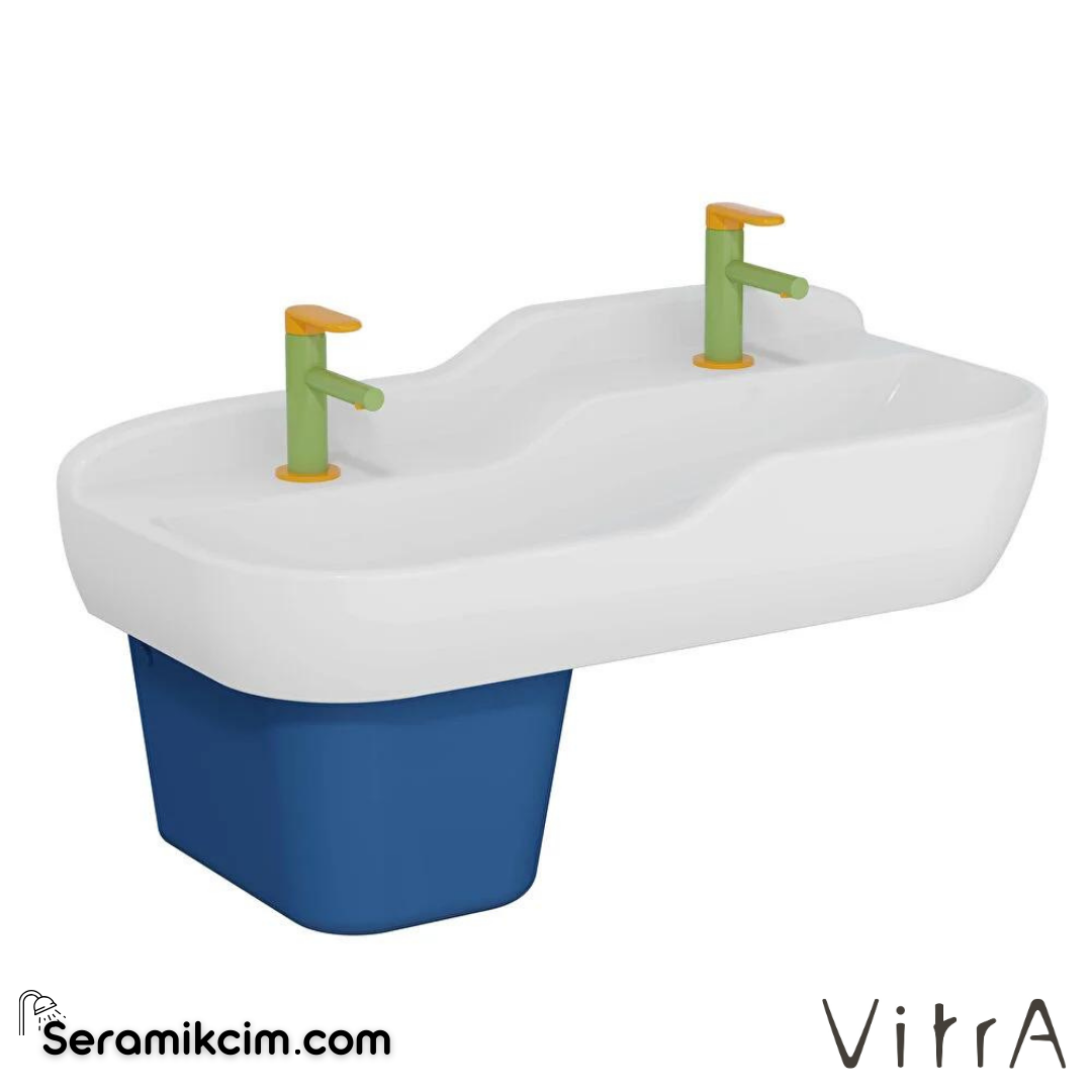 VitrA Sento Kids Lavabo 85x41 cm Çift Armatür Delikli, Su Taşma Deliksiz, Beyaz - 7351B003-1739