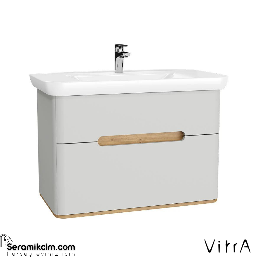 Vitra Sento Lavabo Dolabı, 100 Cm, Çift Çekmeceli, Ayaksız, Mat Açık Gri