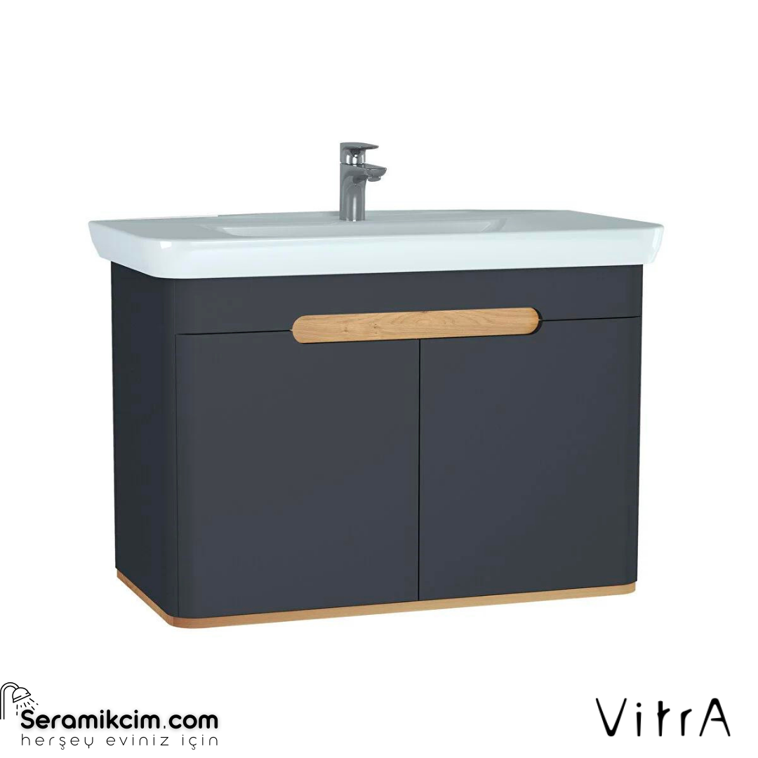Vitra Sento Lavabo Dolabı, 100 Cm, Kapaklı, Ayaksız, Mat Antrasit