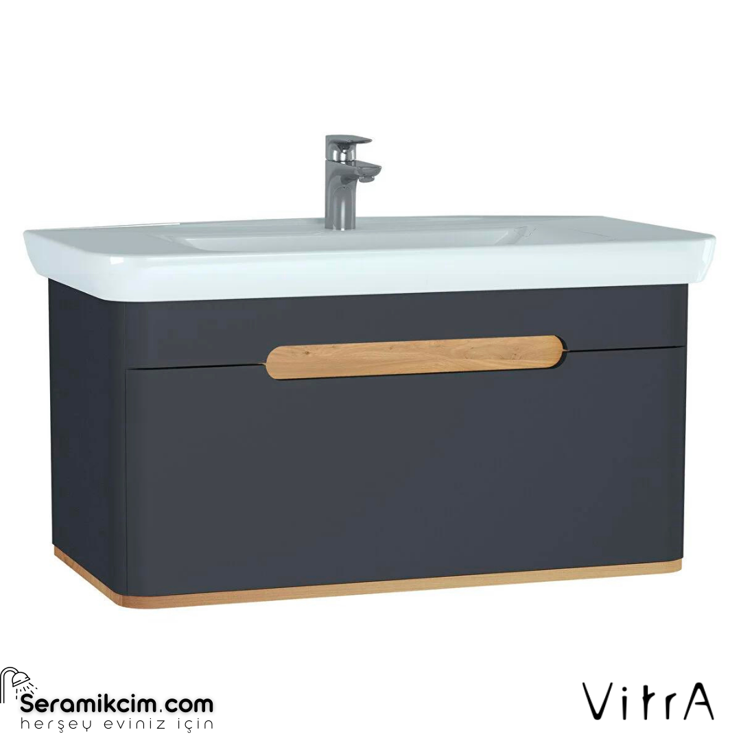 Vitra Sento Lavabo Dolabı, 100 Cm, Tek Çekmeceli, Ayaksız, Mat Antrasit
