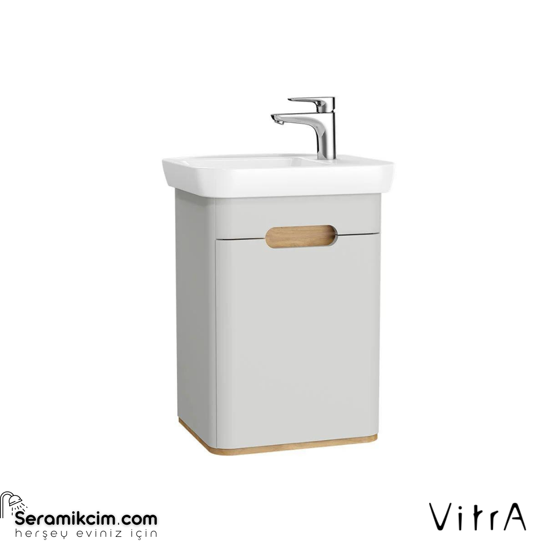 Vitra Sento Lavabo Dolabı, 50 Cm, Kapaklı, Ayaksız, Mat Açık Gri, Sağ