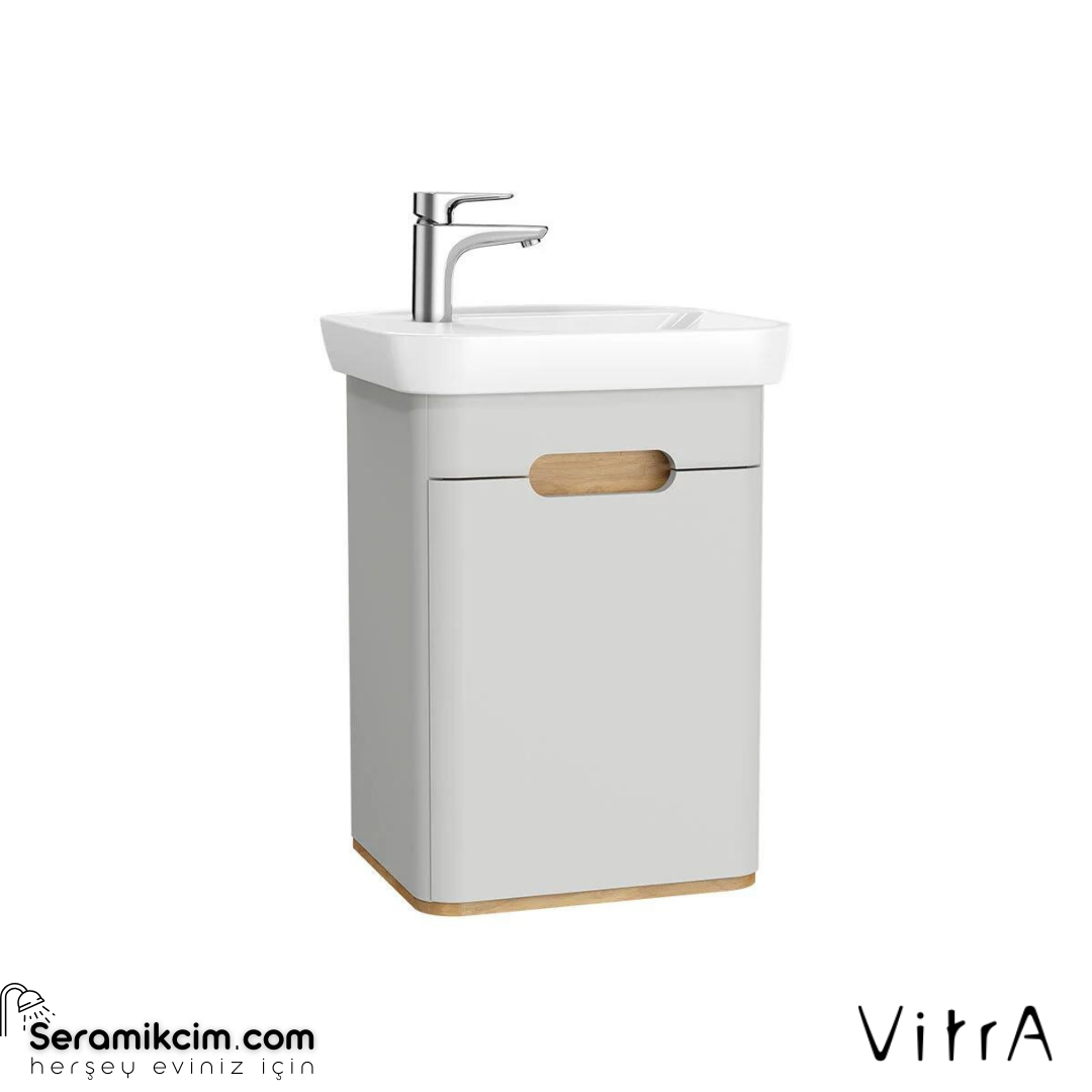 Vitra Sento Lavabo Dolabı, 50 Cm, Kapaklı, Ayaksız, Mat Açık Gri, Sol