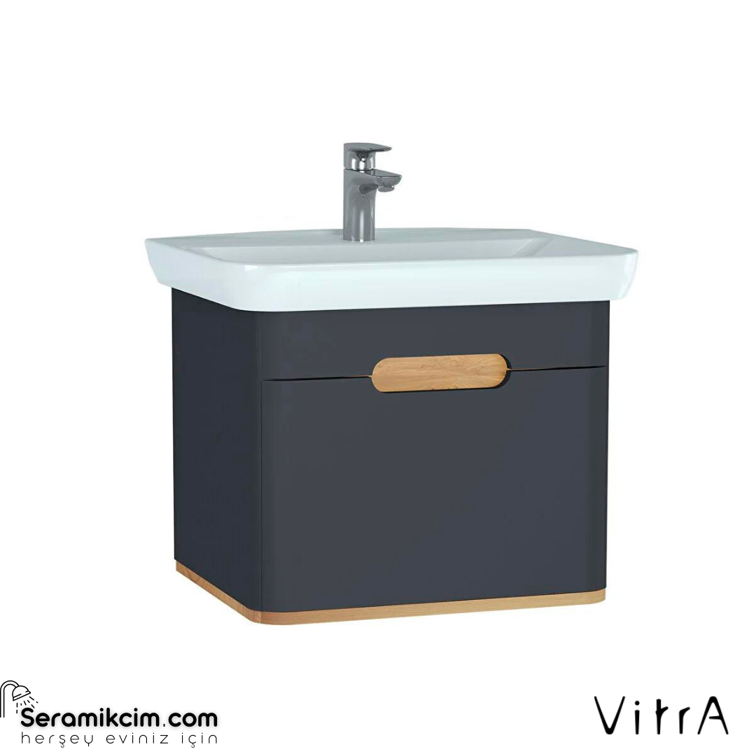Vitra Sento Lavabo Dolabı, 65 Cm, Tek Çekmeceli, Ayaksız, Mat Antrasit
