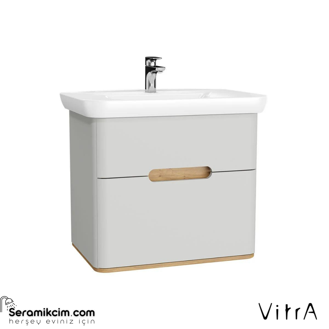 Vitra Sento Lavabo Dolabı, 80 Cm, Çift Çekmeceli, Ayaksız, Mat Açık Gri
