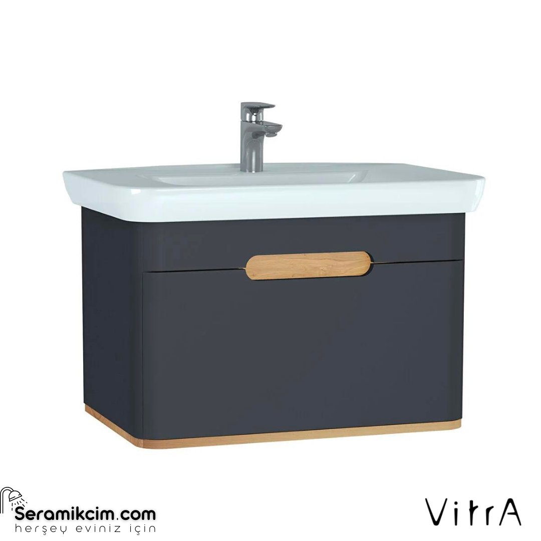Vitra Sento Lavabo Dolabı, 80 Cm, Tek Çekmeceli, Ayaksız, Mat Antrasit