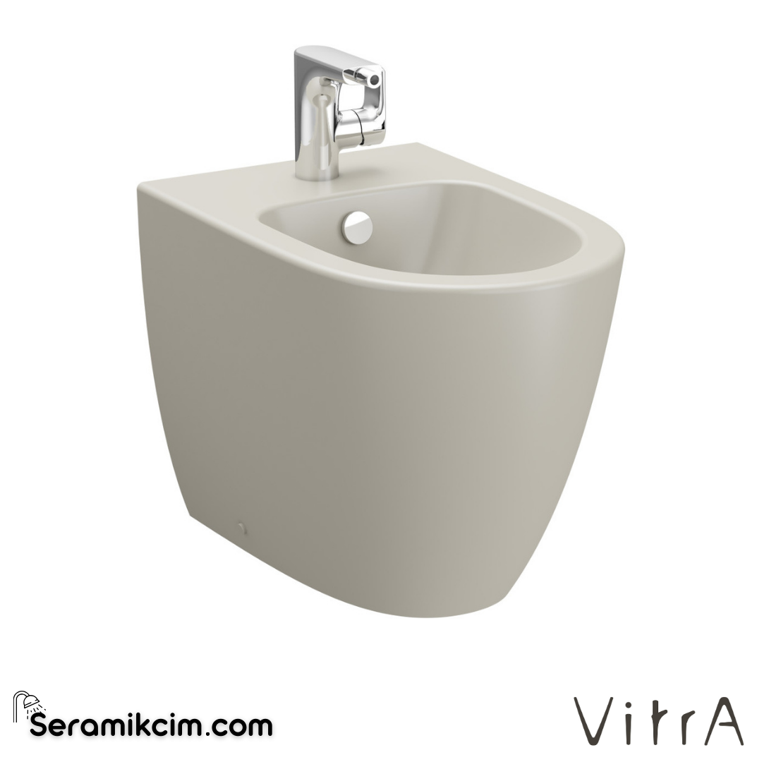 VitrA Sento Yerden Bide Duvara Tam Dayalı, 54 cm Tek Armatür Delikli, Su Taşma Delikli, Yanlardan Deliksiz, Mat Bej - 5986B020-0288