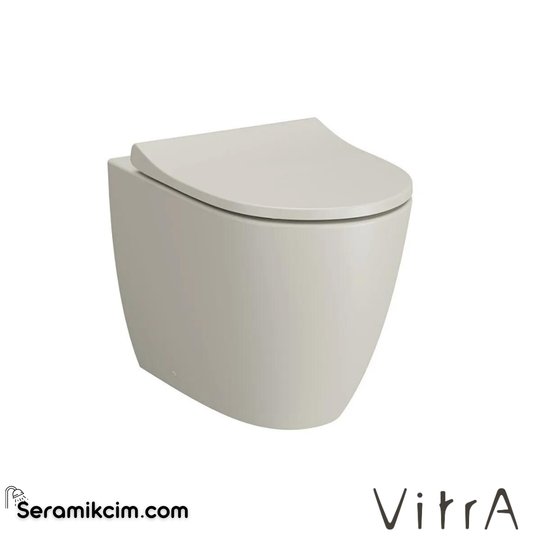 VitrA Sento Yerden Klozet Rim-ex, Duvara Tam Dayalı, 54 cm Taharet Borulu, Taharet Borusu Girişi Sıva Altı Uygulamalı, Mat Bej - 7985B020-0090
